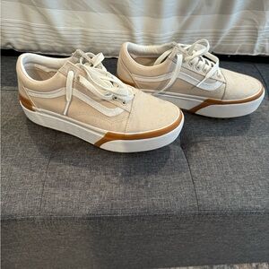 Vans Old Skool platform sneakers.  Women 6.5/M8.  Excellent condition. Sand/gum